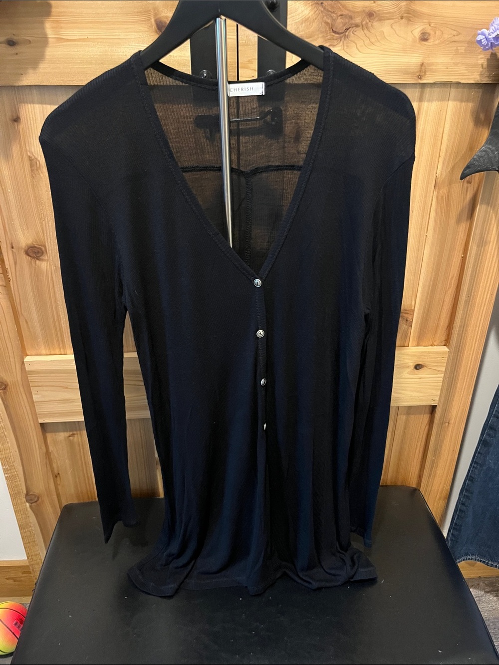 Cherish Black Lightweight V-Neck Button-Front Cardigan